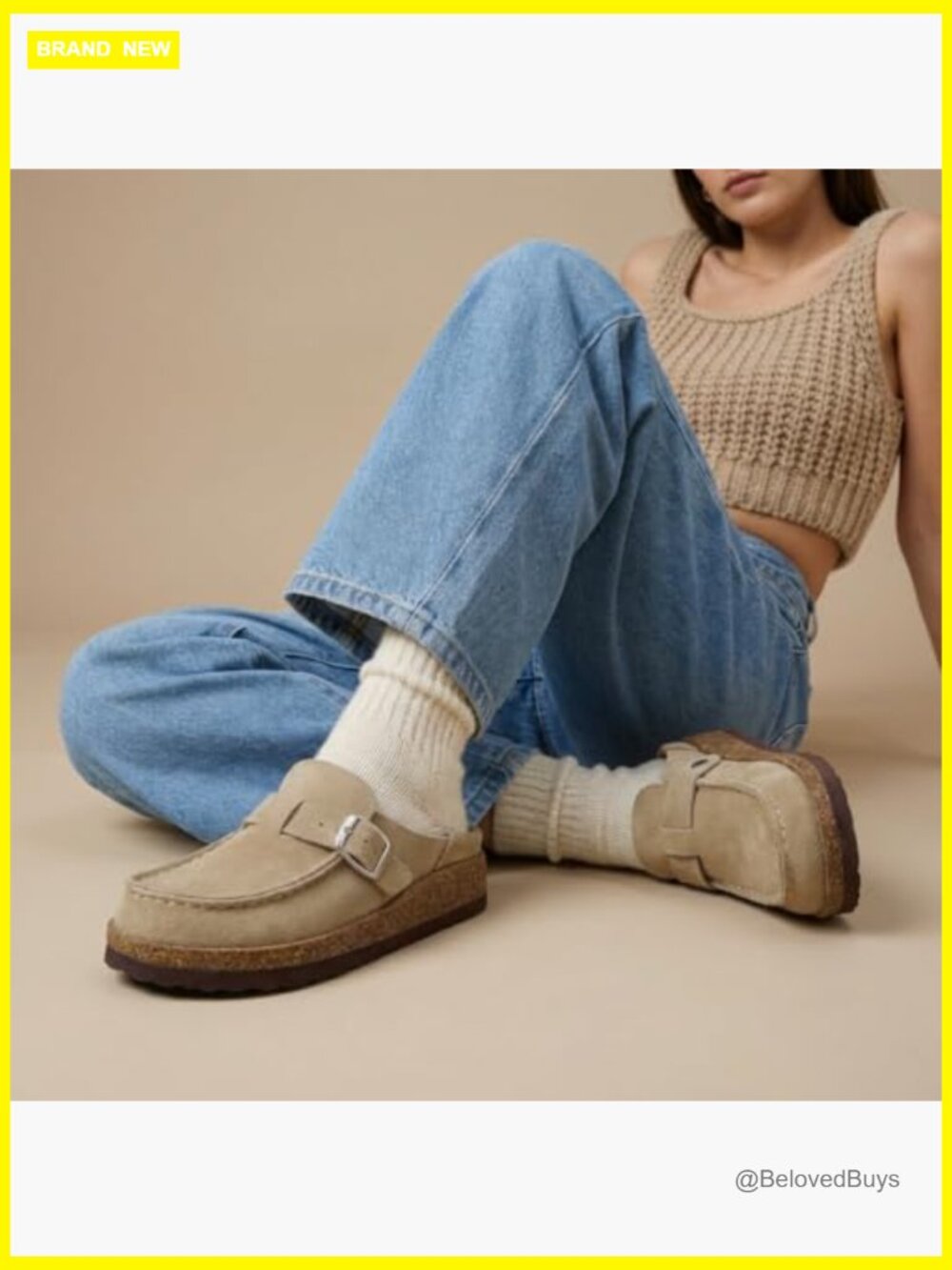 Genuine Leather Suede Mule Clogs with Buckle Strap and Cork Footbed - Picture 6 of 7